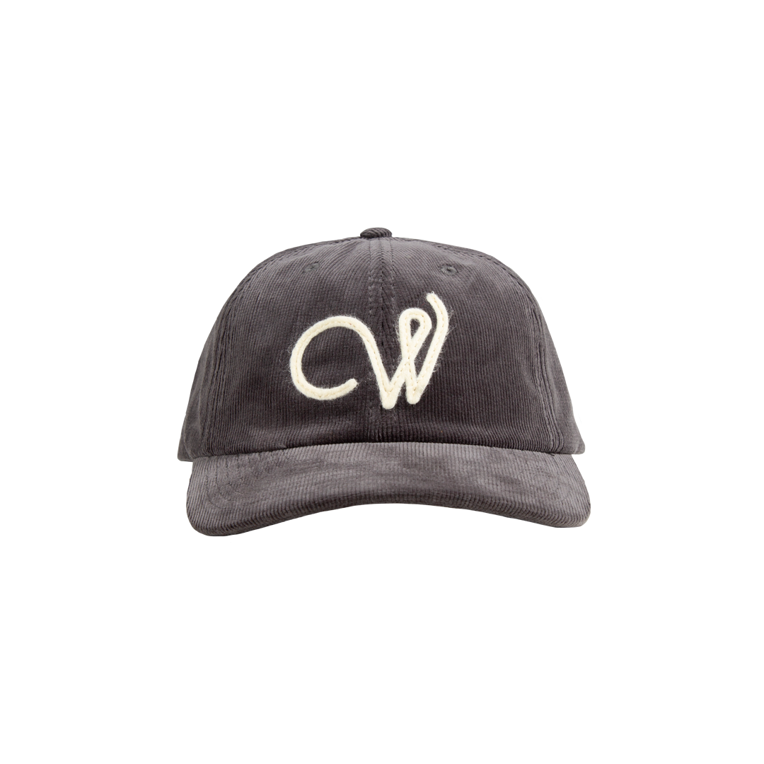 W grey corduroy hat front Wilder Woods